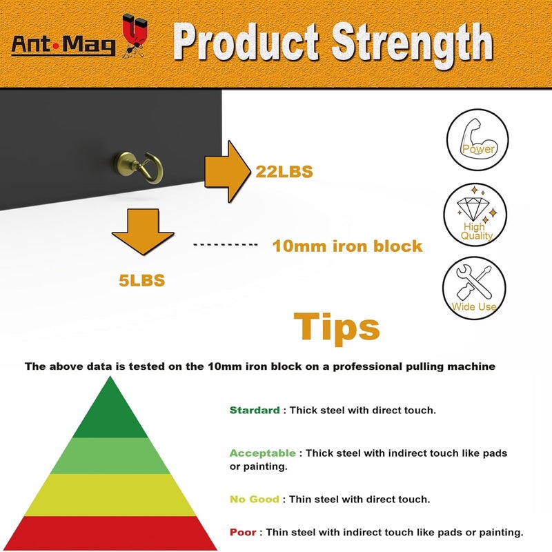 Ant Mag Magnetic Hooks Heavy Duty with Snap 22lbs Strong Gold Magnet Hooks Great Hanging for Refrigerator, Cruise Cabin, Grill, Wreath,Kitchen,Office 8 Pack - Image 3